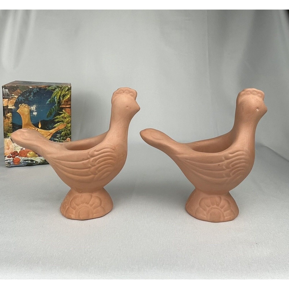 2 Avon Vintage Terra Cotta Bird Fragrance Candelette Holders 1976 Original Boxes - Picture 5 of 12